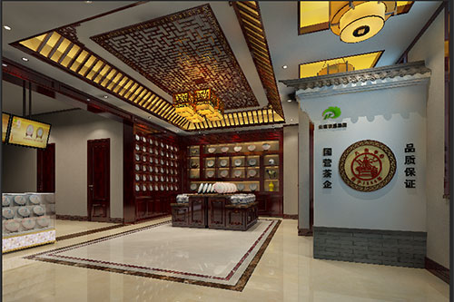 聂拉木古朴典雅的中式茶叶店大堂设计效果图